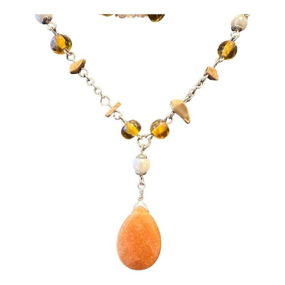 AVON Earthtone Pearlesque Multi-Strand Necklace Silvertone Stone Glass Brown 15" - Picture 3 of 16